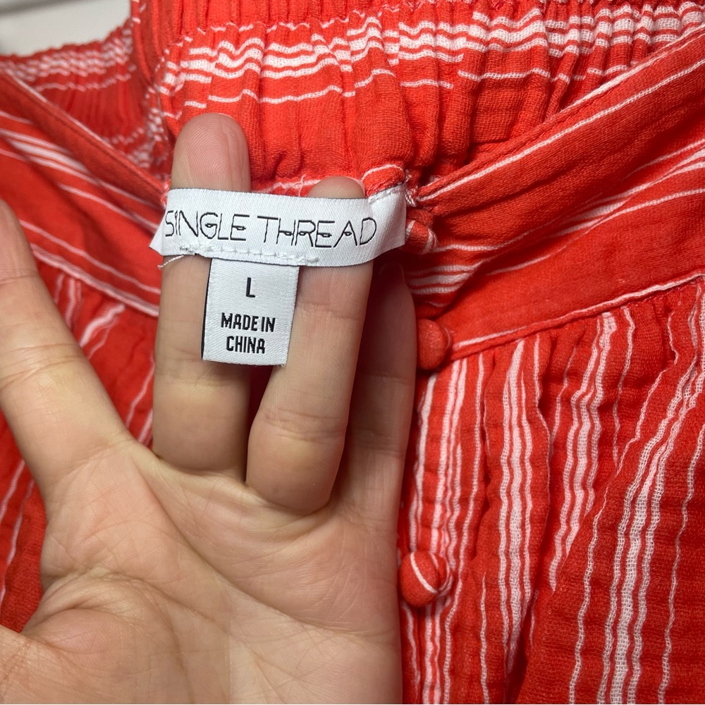 Single Thread Orange Striped Midi Skirt | Button Front | Boho Summer | Size L - Picture 3 of 9